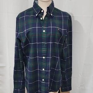 Tommy Hilfiger Navy and Green Checkered Shirt